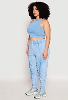 Womens Plus Ribbed Knit Acid Wash Racerback Crop Top, Blue,