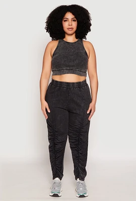 Womens Plus French Terry Acid Wash Ruched Joggers, 3X