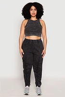 Womens Plus French Terry Acid Wash Ruched Joggers, 3X