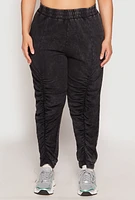 Womens Plus French Terry Acid Wash Ruched Joggers, 3X