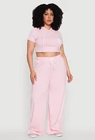 Womens Plus Size Daisy Mineral Wash Cropped Hooded T Shirt with Varsity Stripe, Pink, Size 3X