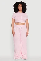 Womens Plus Size Daisy Mineral Wash Cropped Hooded T Shirt with Varsity Stripe, Pink, Size 3X