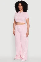 Womens Plus Size Daisy Mineral Wash Cropped Hooded T Shirt with Varsity Stripe, Pink, Size 3X