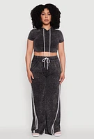 Womens Plus Daisy High Waisted Wide Leg Casual Pants with Varsity Stripe,