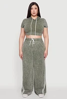 Womens Plus Size Daisy High Waisted Wide Leg Casual Pants with Varsity Stripe, Green, Size 2X