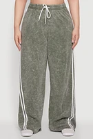 Womens Plus Size Daisy High Waisted Wide Leg Casual Pants with Varsity Stripe, Green, Size 2X