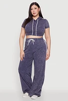 Womens Plus Size Daisy High Waisted Wide Leg Casual Pants with Varsity Stripe, Blue, Size 1X