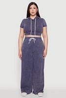 Womens Plus Size Daisy High Waisted Wide Leg Casual Pants with Varsity Stripe, Blue, Size 1X