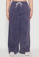 Womens Plus Size Daisy High Waisted Wide Leg Casual Pants with Varsity Stripe, Blue, Size 1X