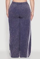 Womens Plus Size Daisy High Waisted Wide Leg Casual Pants with Varsity Stripe, Blue, Size 1X
