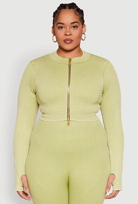 Womens Plus Size Daisy Acid Wash Track Jacket, Green, Size 1X