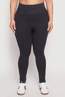 Womens Plus Daisy Compression Rib Acid Wash Leggings, 2X
