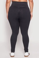 Womens Plus Daisy Compression Rib Acid Wash Leggings, 2X