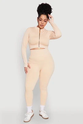 Womens Plus Size Daisy Compression Rib Acid Wash Leggings, Beige, Size 1X