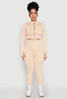 Womens Plus Size Daisy Compression Rib Acid Wash Leggings, Beige, Size 1X