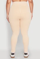 Womens Plus Size Daisy Compression Rib Acid Wash Leggings, Beige, Size 1X