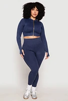 Womens Plus Size Daisy Compression Rib Acid Wash Leggings, Blue, Size 2X