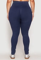 Womens Plus Size Daisy Compression Rib Acid Wash Leggings, Blue, Size 2X