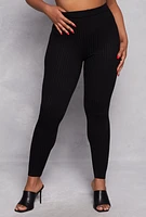 Womens Plus Daisy Ribbed Knit Leggings,