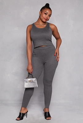 Womens Plus Daisy Ribbed Knit Leggings,