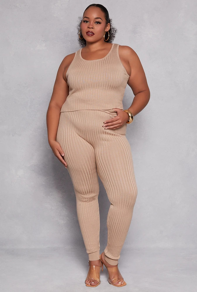 Womens Plus Daisy Ribbed Knit Leggings,