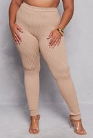 Womens Plus Daisy Ribbed Knit Leggings,