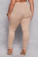 Womens Plus Daisy Ribbed Knit Leggings,