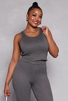 Womens Plus Size Daisy Ribbed Knit Tank Top, Grey, Size 2X