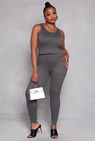 Womens Plus Size Daisy Ribbed Knit Tank Top, Grey, Size 2X