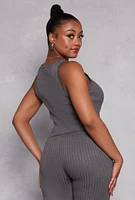Womens Plus Size Daisy Ribbed Knit Tank Top, Grey, Size 2X