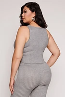 Womens Plus Size Daisy Ribbed Knit Tank Top, Grey, Size 1X