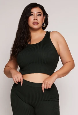 Womens Plus Daisy Ribbed Knit Tank Top,