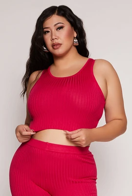 Womens Plus Daisy Ribbed Knit Tank Top,