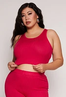Womens Plus Daisy Ribbed Knit Tank Top,
