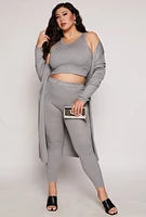 Womens Plus Size Daisy Ribbed Knit Duster, Grey, Size 2X