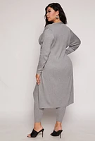 Womens Plus Size Daisy Ribbed Knit Duster, Grey, Size 1X