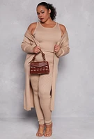 Womens Plus Daisy Ribbed Knit Duster,