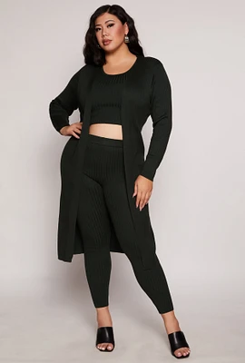 Womens Plus Size Daisy Ribbed Knit Duster, Green, Size 3X