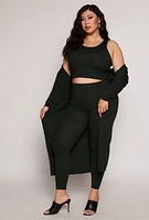 Womens Plus Size Daisy Ribbed Knit Duster, Green, Size 3X