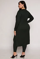 Womens Plus Size Daisy Ribbed Knit Duster, Green, Size 3X