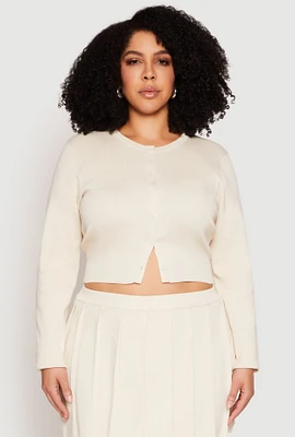 Womens Plus Size Daisy Cropped Cardigan, Beige, Size 1X
