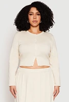 Womens Plus Size Daisy Cropped Cardigan, Beige, Size 2X