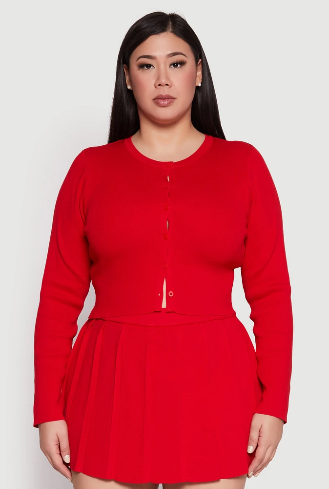 Womens Plus Size Daisy Cropped Cardigan, Red, Size 3X