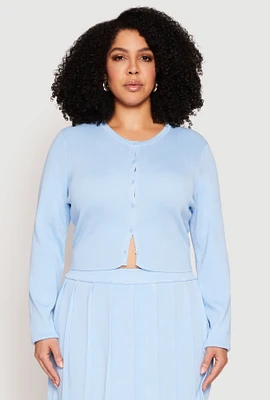 Womens Plus Size Daisy Cropped Cardigan, Blue, Size 1X