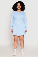 Womens Plus Size Daisy Cropped Cardigan, Blue, Size 1X