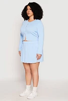 Womens Plus Size Daisy Cropped Cardigan, Blue, Size 1X