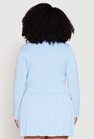 Womens Plus Size Daisy Cropped Cardigan, Blue, Size 1X