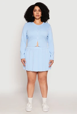 Womens Plus Size Daisy High Waisted Pleated Skort, Blue, Size 1X