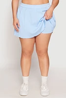 Womens Plus Size Daisy High Waisted Pleated Skort, Blue, Size 3X