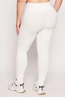 Womens Plus Size Cable Knit Wide Waist Leggings, White, Size 3X